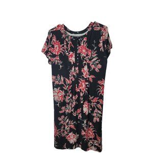 J jill Wearever Womens Sz M Dress Black Floral Buttons Short Sleeve Stretch